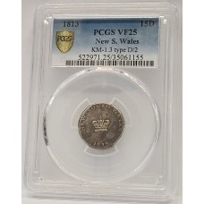 AUATRALIA 1813 . FIFTEEN 15 PENCE . DUMP . PCGS VF25